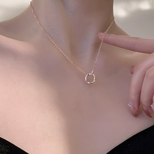 Miao Xiu double-linked Möbius silver necklace for women, circle clavicle chain, Valentine's Day gift for girlfriend and wife, Möbius double-ring necklace - silver B0720A