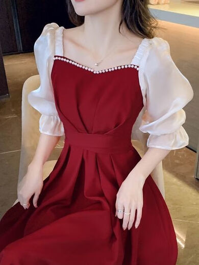 
White Mu Mu Toast Red Dress for Women's Native Year Bride Sense Red Skirt Small Dress Engagement Can Be Wear Red Five-Cents Sleeve High Quality L Recommended 100-120Jin [Jin equals 0.5 kg]