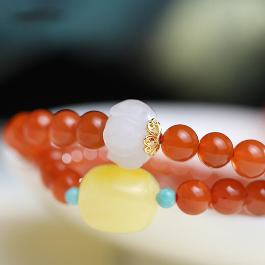 Baoxin Fanrui BOSFRU natural cherry red southern red agate multi-circle bracelet for women Hetian jade lotus beeswax accessories light luxury ornaments gifts and toys