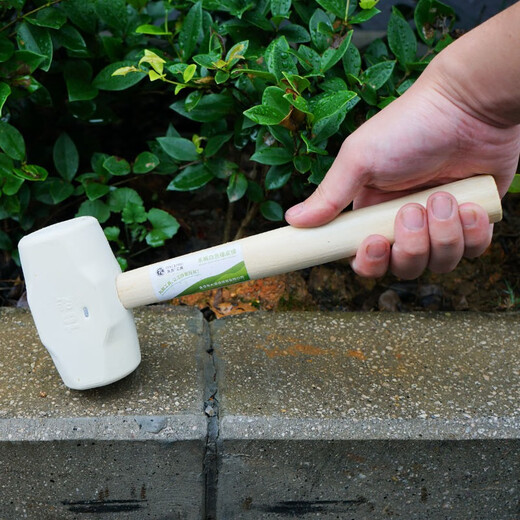 Marujia cooked rubber hammer wooden handle rubber hammer installation tile decoration floor tile installation hammer white solid rubber round hammer surface micro 1000g