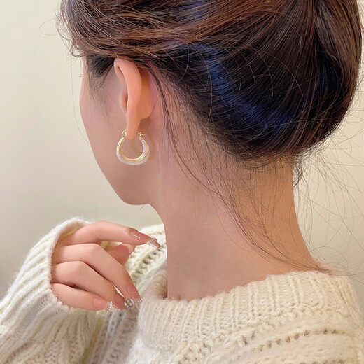 桐汝壁滴釉耳环女轻奢小众设计感耳扣耳圈2025新款气质耳饰时尚 奶白色 E3271