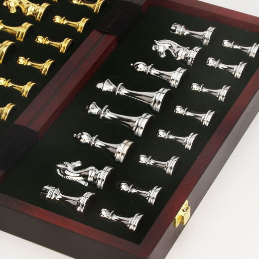 Sangshu Metall-Schach-Set Holzklapper Schachbrett Kinder Bildungswettbewerb Spezial High-End-Schachschach Gold + Bright Color 6625 (klein) König der Höhe 6,7 cm