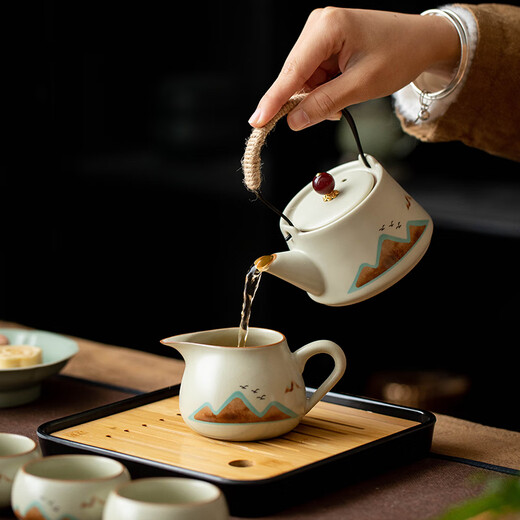 Simitang Ru Kiln Tea Set Portable Travel Complete Kung Fu Tea Set with Tea Tray Home Office Gifts Accompanying Gifts