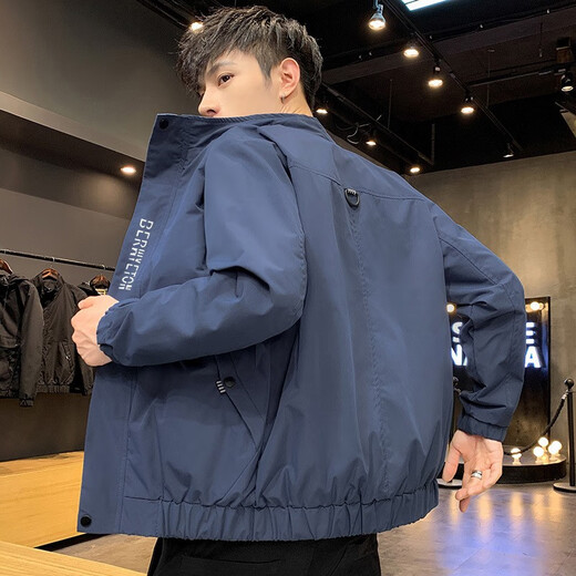 Zuosike Jacket Men's Spring and Autumn Youth Stand Collar Baseball Uniform Men's Bomber Jacket Casual Loose Versatile Street Clothing Black XL