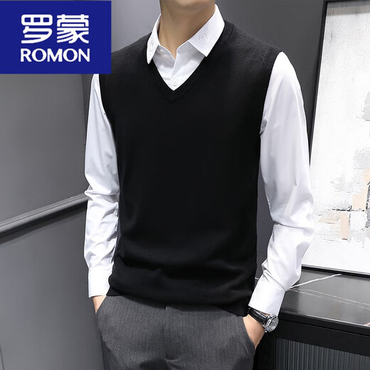 罗蒙（ROMON）时尚都男士针织背心马甲秋冬款无袖毛衣修身坎肩打底衫v领线衣 SXZFS-14126卡其色 XL