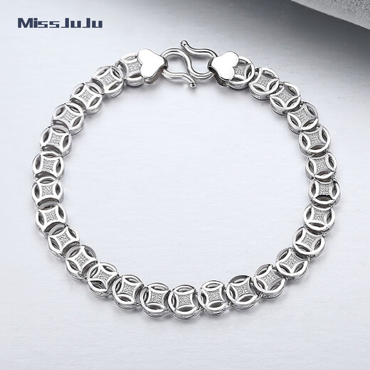 Miss JuJu Pt950 Platinum Bracelet Men's Platinum Bracelet Men's Thick Copper Coin Rich Boss Bracelet Weight 12.89 grams 20cm long 4mm thick