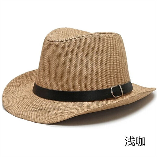 诺芝萌 夏季爵士帽子 中老年男士礼帽 草帽户外遮阳帽男士太阳帽子NF060 米色 均码