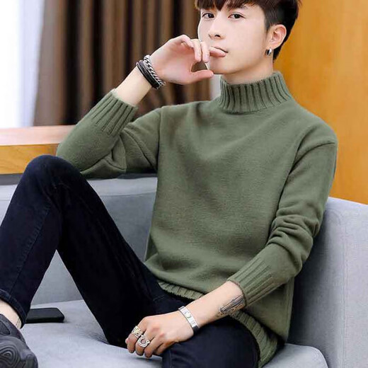 Hengyuanxiang velvet all-in-one half turtleneck sweater for men winter new Korean style casual all-match pullover solid color bottoming sweater black warm velvet XL 130-140Jin Jin equals 0.5 kg