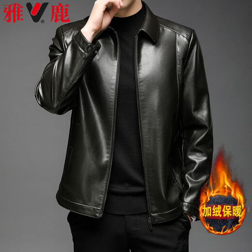 Yalu leather jacket men's spring and autumn business casual lapel solid color jacket young and middle-aged men's dad wear comfortable jacket top