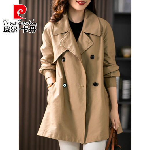 Pierre Cardin's new popular mid-length windbreaker jacket this year for women, spring and autumn large size mom autumn 2025 age-reducing top, navy blue L recommended 100-110 Jin Jin equals 0.5 kg