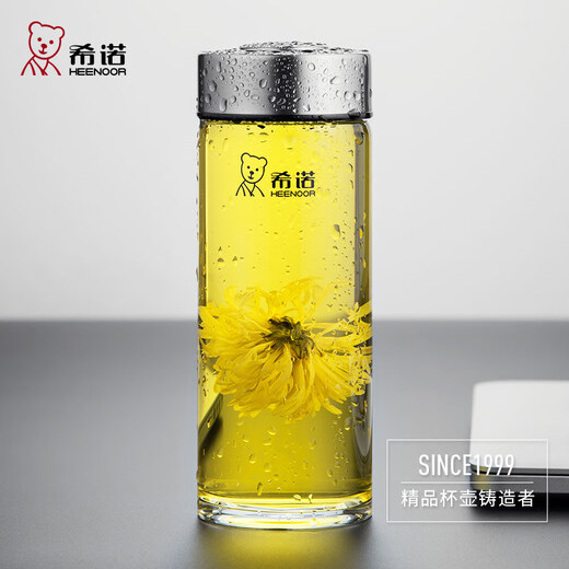 希诺（HEENOOR）单层玻璃杯加厚带盖茶水杯水晶杯耐热便携防漏玻璃杯子 6016本色4 6191本色410带茶网0ml