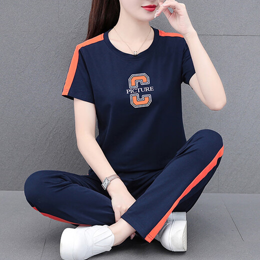 NY-EMMA运动套装女短袖夏季薄款高档洋气减龄棉质休闲时尚跑步服两件套 692灰色（长裤套装） 3XL(建议140-155斤)