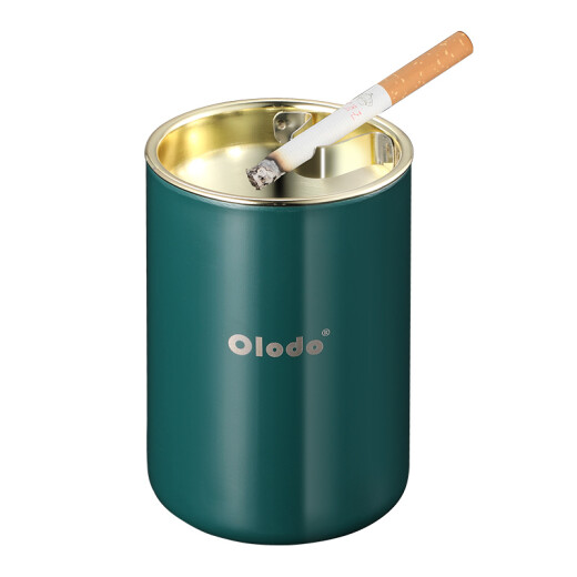 Olodo stainless steel ashtray with cover car ash anti-fly ash sand funnel ashtray office hotel commercial cigarette cup [retro green] upgraded cigarette buckle + printed elk picture