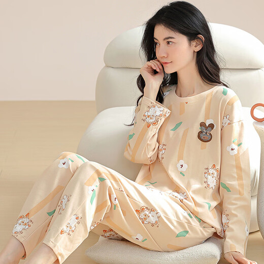 Femaiibo Pyjamas Damen Herbst 2023 Neue Baumwoll-Langhülle Dünne süße Schüler Cartoon Großgröße Home Clothing Set MP 09M9902 M 155-160c (40-50 kg)