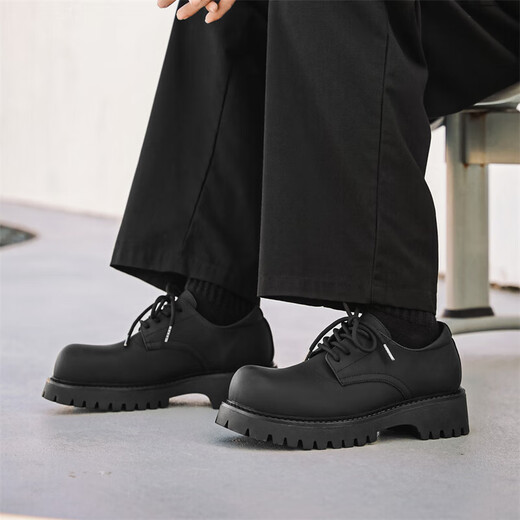 Bo Na Ling Derby Shoes Men's Leather Shoes Heightened Black Martin Boots Low-top British Style Sports Big Toe Men's Casual Leather Shoes Business Carbon Black Casual Leather Shoes Matte Surface 40 (It is recommended to take one size smaller)
