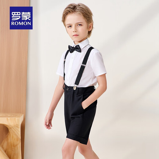 Romon boys dress summer children's graduation performance suit kindergarten overalls flower girl black suit 160
