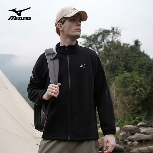 Mizuno Outdoor Jacket Men's Stand Collar Polar Fleece Jacket Solid Color Versatile Fleece Jacket Men