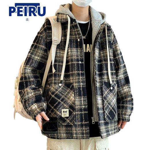 
Pei Zi teenager cotton coat coat boy junior high school student handsome thickened cotton coat fat big children winter cotton jacket 9922 navy blue grid (added cotton thickened) hooded style 4XL