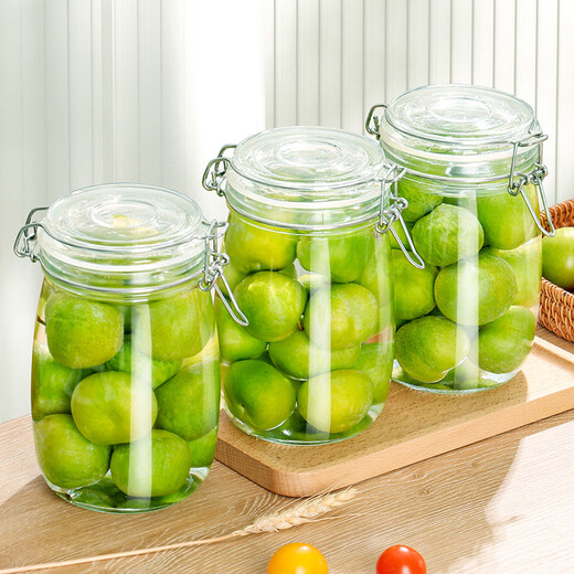 Baijie glass sealed jars, 3 packs of 1000ml storage jars, household glass bottles, wine bottles, pickle bottles, pickled Laba garlic jars