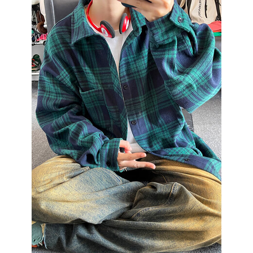 轩凡朵加绒加厚长袖衬衫男士秋冬季新款美式复古潮流牌衬衣百搭大码外套 c9734玫红 M  建议90-110斤