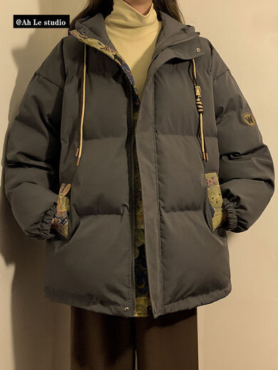 AEMAPE复古冬季棉服男女小熊提花拼接连帽外套潮牌加厚保暖男生外套冬季 M6636驼色 (三条杠棉服) M [推荐:90-110斤左右]