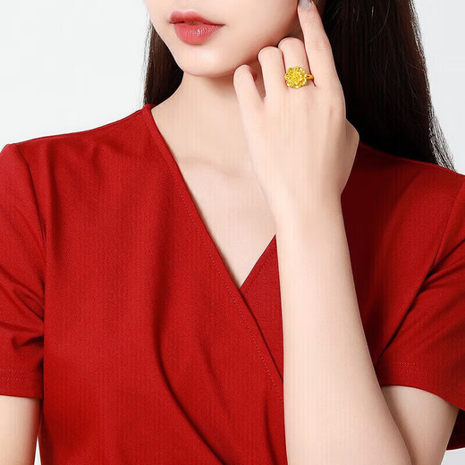 Mengjinyuan gold ring, peony flower, hard gold ring, large ring, closed ring, birthday gift for women