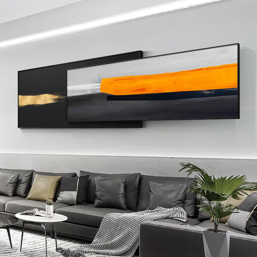 木典兴现代简约客厅装饰画沙发背景墙挂画办公室大气叠加抽象壁画 A-掠影亮橙色 50*12040*120 轻奢金 油画布