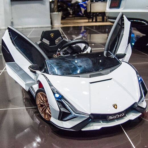 Xingchenhao Lamborghini children's electric car four-wheel toy can sit on a child's baby baby remote control car Lightning SIAN red four-wheel drive + remote control + swing + leather seat + soft wheels