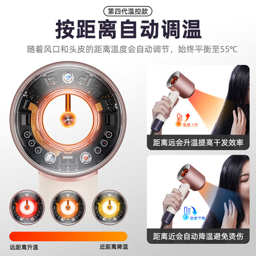 Chizu HD16 Intelligent Sensing Technology Hair Dryer Leafless Hair Dryer Home Silent Negative Ion High Power Does Not Harm Hair High Speed High Wind Quick Drying Hair Dryer New Smart Hair Dryer (Official Top with 1 1 Sunset Rose) Gift Box Sen Official Original Same Model New Smart Scalp Protection Hair Dryer Gift Recommendation