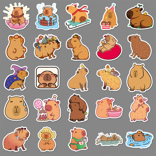 50 Capybara Cartoon Stickers Kapibala милый коричневый