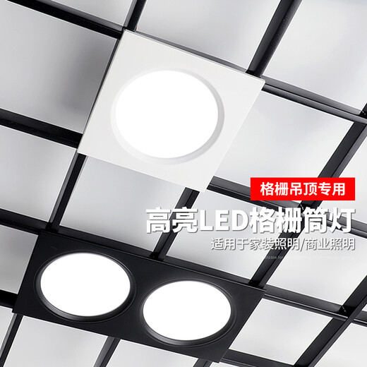 led格栅灯15x15铝网格吊顶双头10*20黑色葡萄架专用方形筒灯射灯 旗舰款黑15x15 24w白光