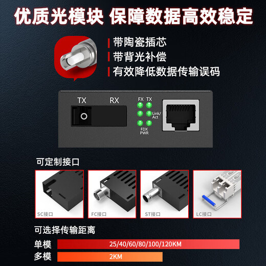 烽火威视光纤收发器 百兆千兆1光1电单模单芯 网络光端机 光口转电口 光电转换器网络延长器 百兆1光1电丨多模双纤【2KM】1台
