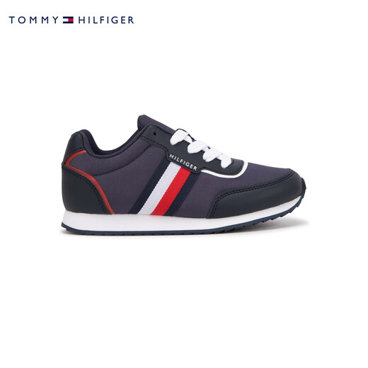 TOMMY HILFIGER children's clothing men's color-blocking striped webbing retro casual shoes sports shoes running shoes travel shoes TH100944 navy blue 695 37