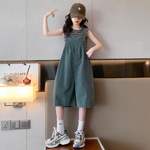 
Qipai Girls Suit Summer Thin 2024 New Fashionable Girls Summer Suit Children's Summer Overalls Summer Shorts Overalls 160 (suitable for height 150CM)