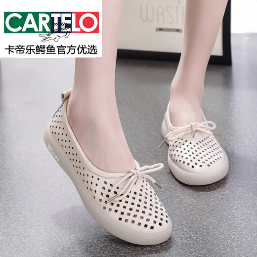 CARTELO high-end women's shoes genuine leather women's summer soft sole work nurse's shoes women's hole white shoes women's beans shoes single shoes