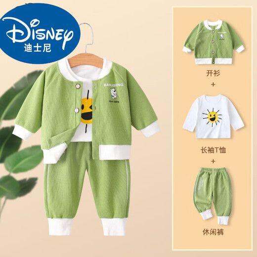 Disney (Disney) Infant and Toddler Spring and Autumn Set Split Clothes Baby Girl Cute Three-Piece Set Boys Sports Two-Piece Set Spring Outdoor Wear Bear Three-Piece Set Green (top + T-shirt + pants) 73 Recommended Weight 12-16 Jin [Jin equals 0.5 kg]