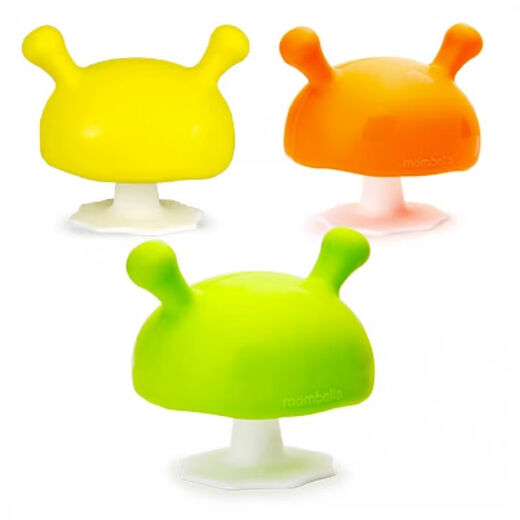 Mombella small mushroom soothing teether baby soft chewable silicone toy blue comes with anti-drop chain + storage box