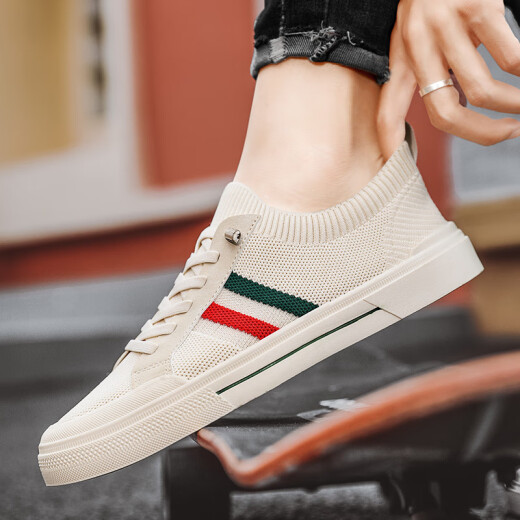 Zapatos para hombres exuelos para zapatos de malla de punto delgados transpirables en verano para zapatos de tablero casual de lona de verano para hombres para el beige de suela suave sin deslizamiento 41 (255 mm)