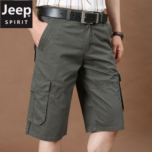Jeep (JEEP) work shorts men's summer thin pure cotton five-point pants men's large size loose mid-size pants multi-pocket casual shorts 9889 black and blue 40 three feet zero eight