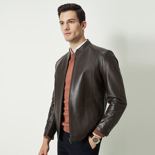 
Shanshan [top sheepskin] leather jacket for men four seasons business casual top lapel clever genuine leather jacket for men brown (stand-alt collar style)-size one size L 175/92A(50)