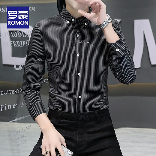 Romon (Romon) Autumn and Winter New Men's Camisa para hombres Camisa de manga larga Slim Spring y Autumn Slim Youth Classic Versatile Free Iron 829 más Fleece Black Plus Fleece Engrosado XL Recomendado 125-140 Jin [Jin equivale a 0.5 kg]