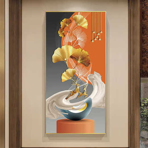 美优淳入门玄关装饰画轻奢大气福禄入户走廊过道挂画现代简约高级感壁画 JD9720 90*180（建议1.2-1.5米的墙面） 纹理油画布ps金框