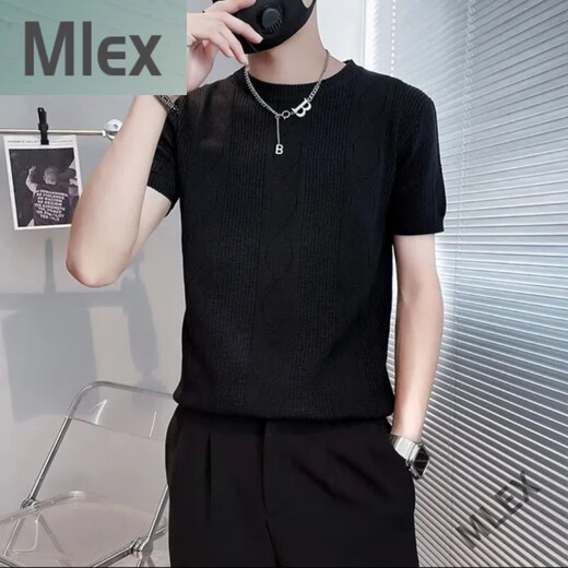 MLEX cool clothing individual store short-sleeved sweater men's slim knitted half-sleeved bottoming shirt round neck. T-shirt white (round neck) M (90-105Jin Jin equals 0.5 kg)