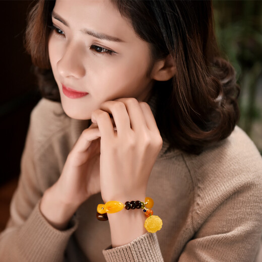 Ouchini Beeswax Duobao Bracelet Blood Amber Amber and Amber Rose Pendant Women's 4007 Duobao Bracelet (Ready Shipping)