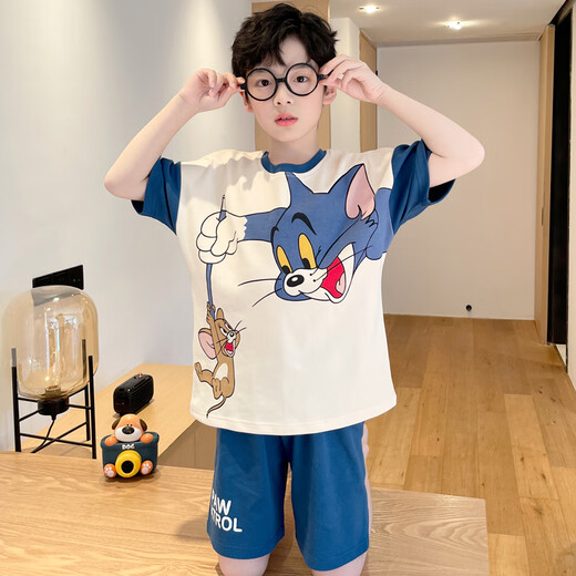 迪士尼（Disney）男童睡衣2024新款儿童纯棉夏季短袖短裤套装全棉中大童宝宝家居服 TN673 童10码(建议105-115cm)(童10码(