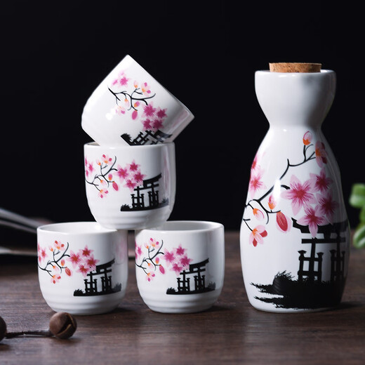 Pupan Japanese sake pot set fruit wine wine glass sake cup household liquor cup wine pot ceramic sake wine set Sakura one pot four cups