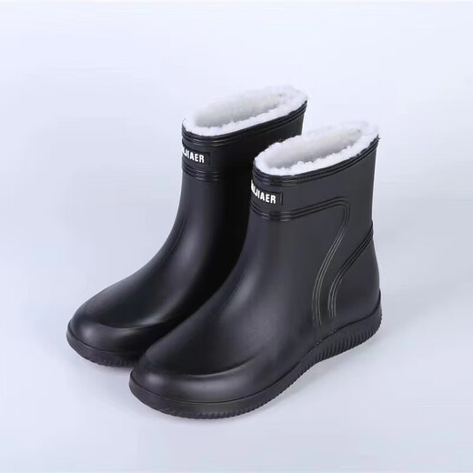 2024 Wasserdichte Schuhe Männer und Frauen Regenstiefel modische kurze Röhrchen verdickte warme Gummischuhe Arbeit nicht rutschfischer Fischerei Kücherin Regenstiefel Schwarz [Einzelschuhe] Standardgröße 38