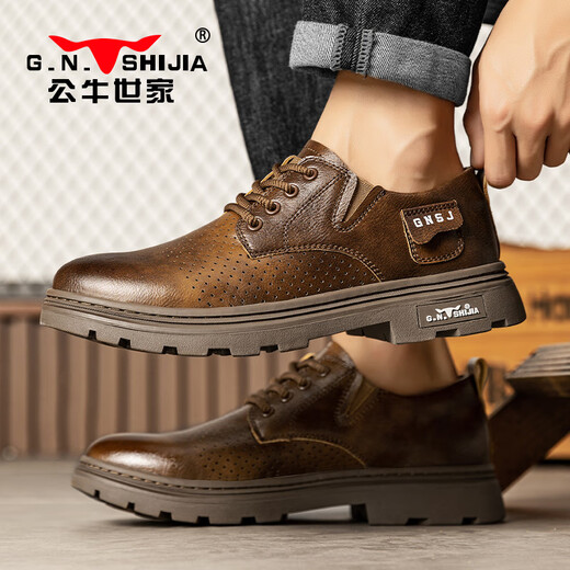 Bull Family Herrenschuhe 2025 SOMMER NEUER HOOL HOOL AMMREHALE RETRO CLASSIGKEITENLEDERSUSSUSSUSSCHUSS MARTIN SHOUS STOUTS BRONZE [Hollow atmable Style] GN124101179 43 (Sportschuhe Größe)