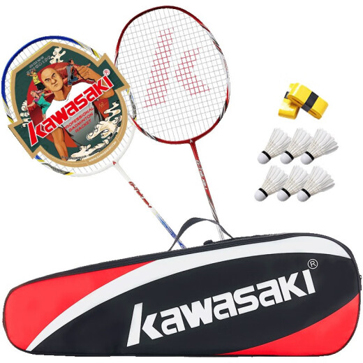 Kawasaki (KAWASAKI) badminton racket double racket ultra-light carbon resistant racket KD-1 blue and red (strung + 6 balls + hand glue + racket bag)