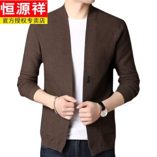 恒源祥男装外套男士羊毛衫针织开衫外穿宽松秋冬季休闲羊毛披肩毛衣 驼色 175/XL【140-160斤穿】